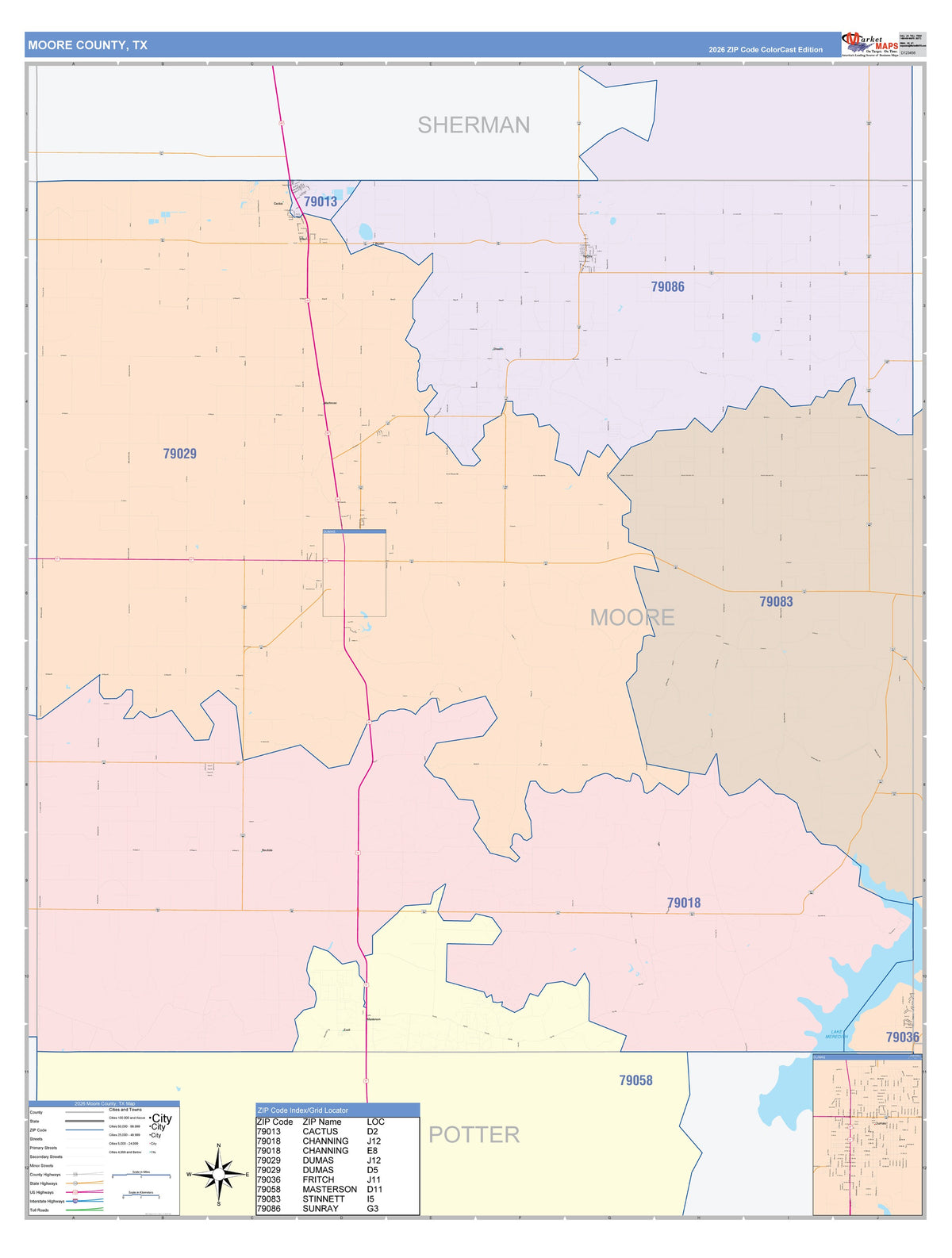 Moore County, TX Colorcast Style Wall Map