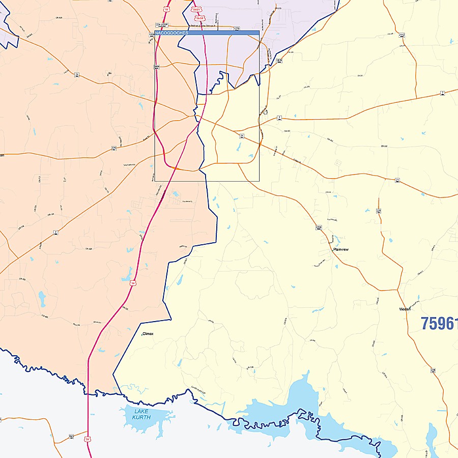 Nacogdoches County, TX Colorcast Style Wall Map