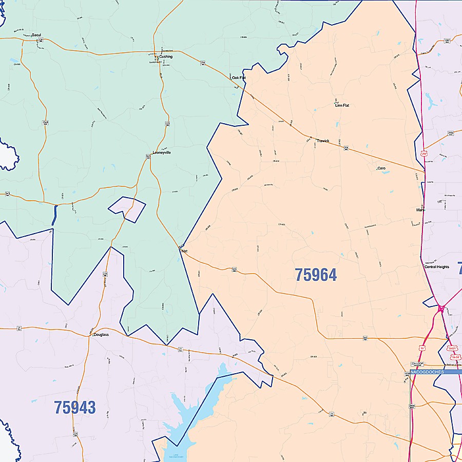 Nacogdoches County, TX Colorcast Style Wall Map