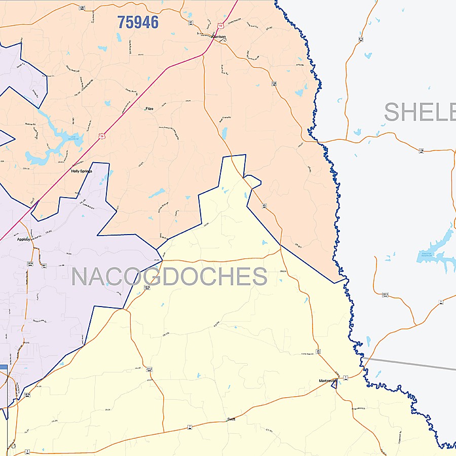 Nacogdoches County, TX Colorcast Style Wall Map
