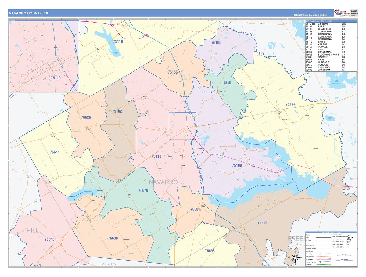 Navarro County, TX Colorcast Style Wall Map