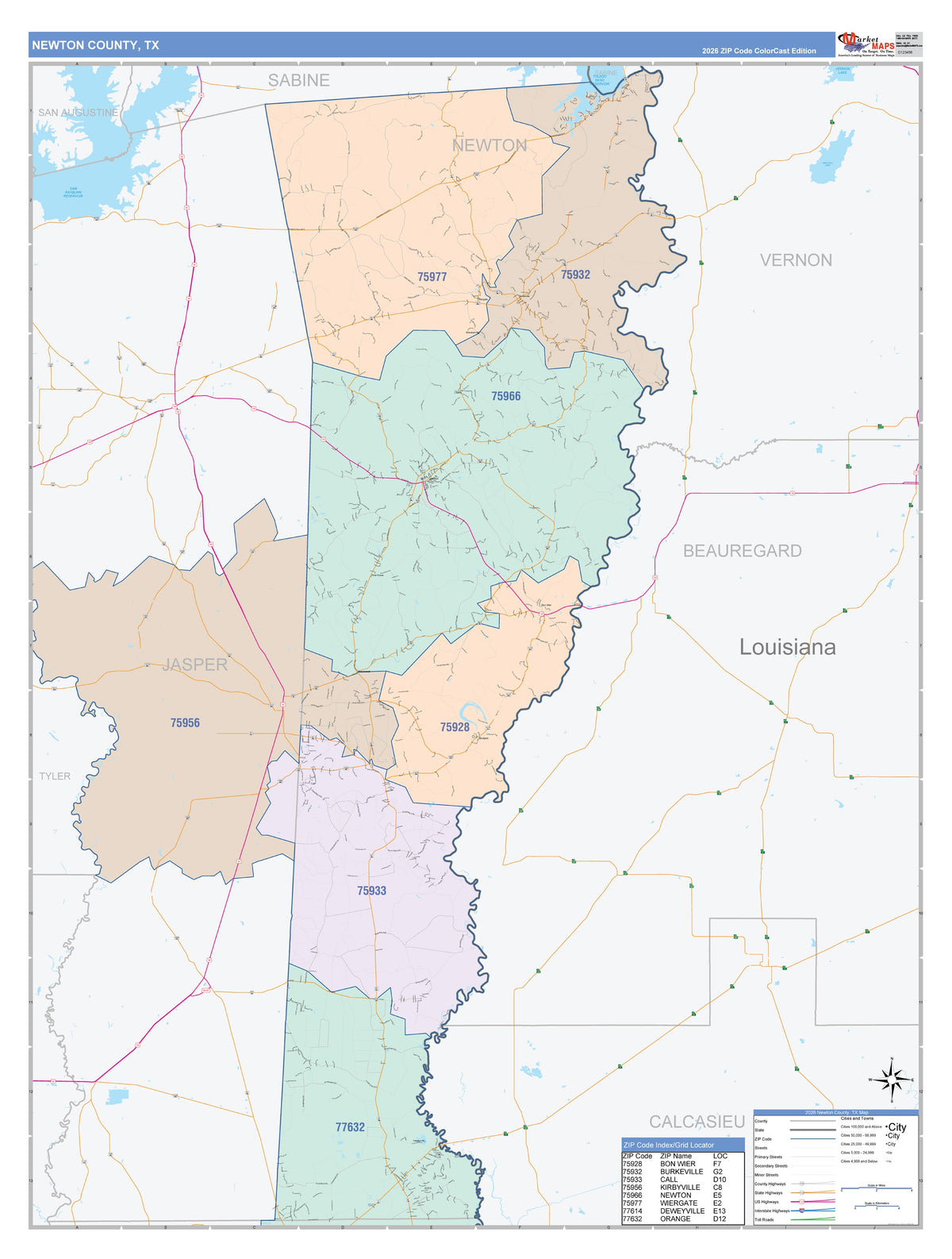 Newton County, TX Colorcast Style Wall Map