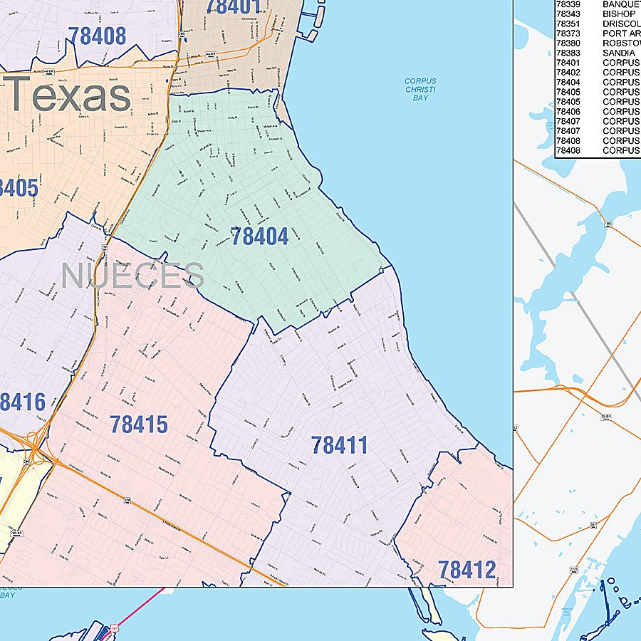 Nueces County, TX Colorcast Style Wall Map