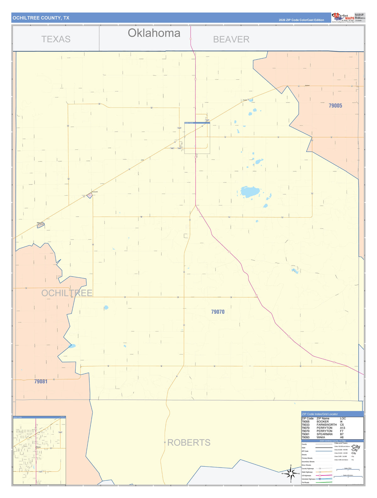 Ochiltree County, TX Colorcast Style Wall Map
