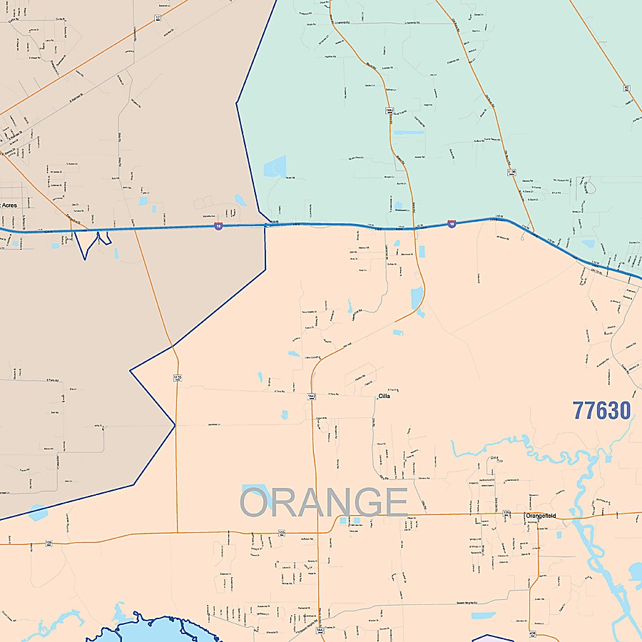 Orange County, TX Colorcast Style Wall Map