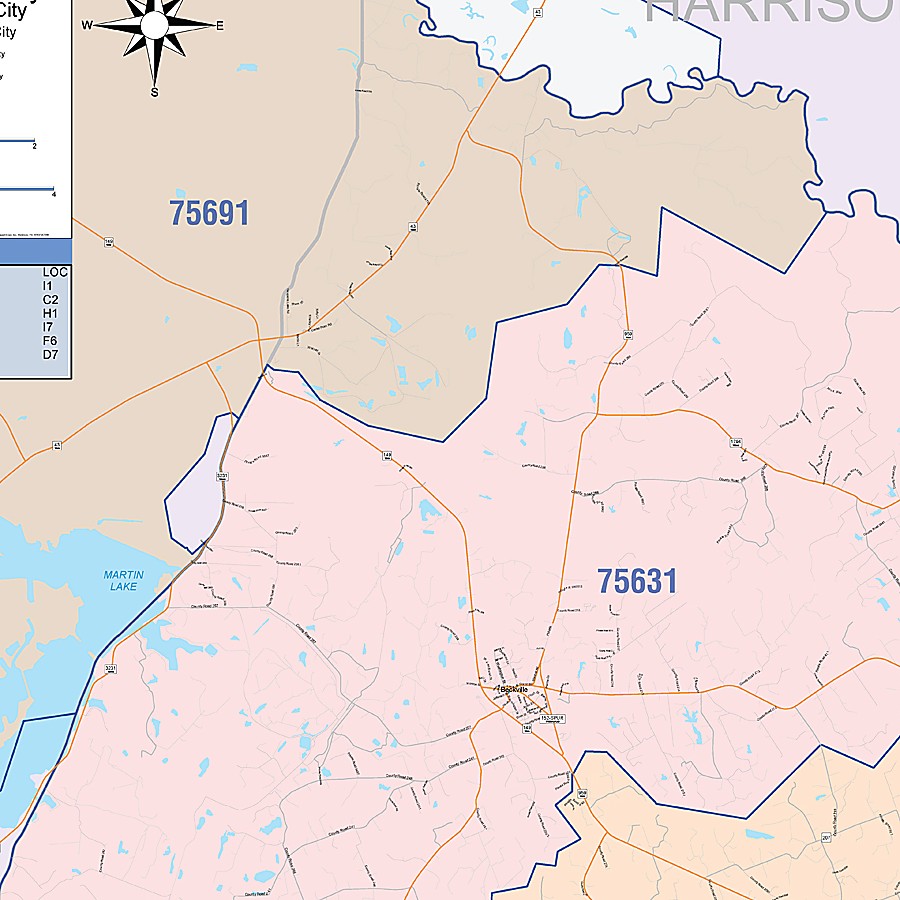 Panola County, TX Colorcast Style Wall Map