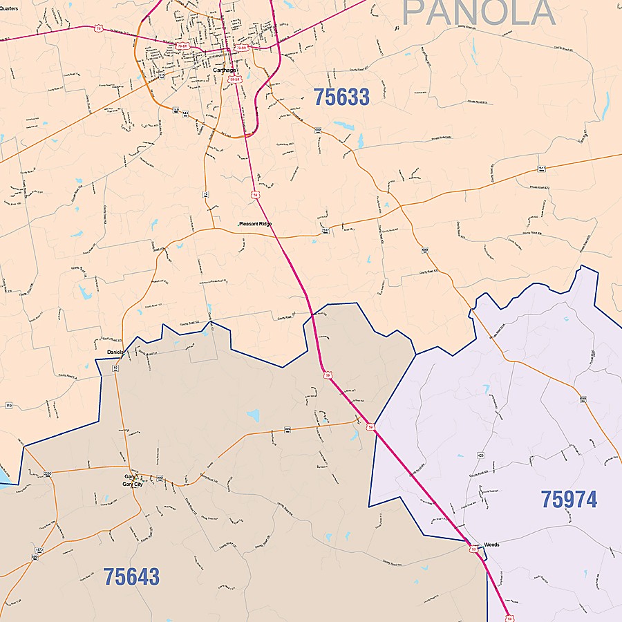 Panola County, TX Colorcast Style Wall Map