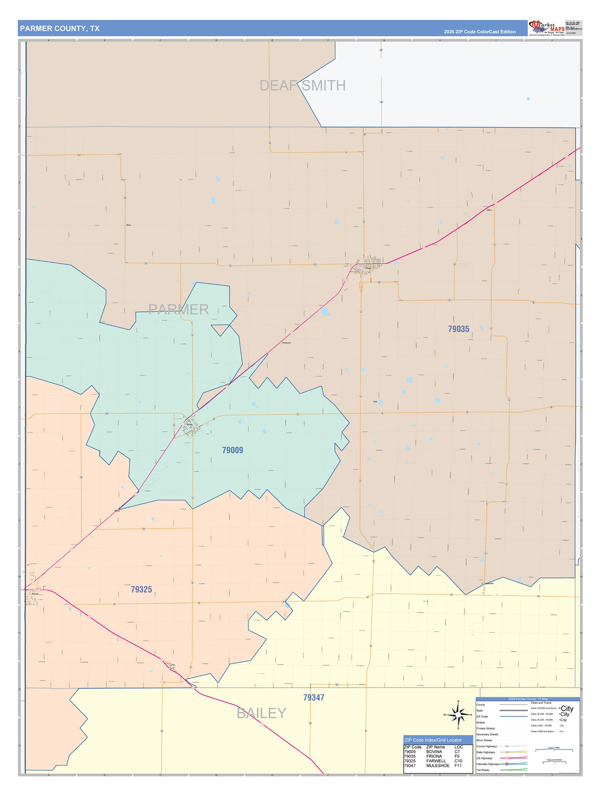Parmer County, TX Colorcast Style Wall Map