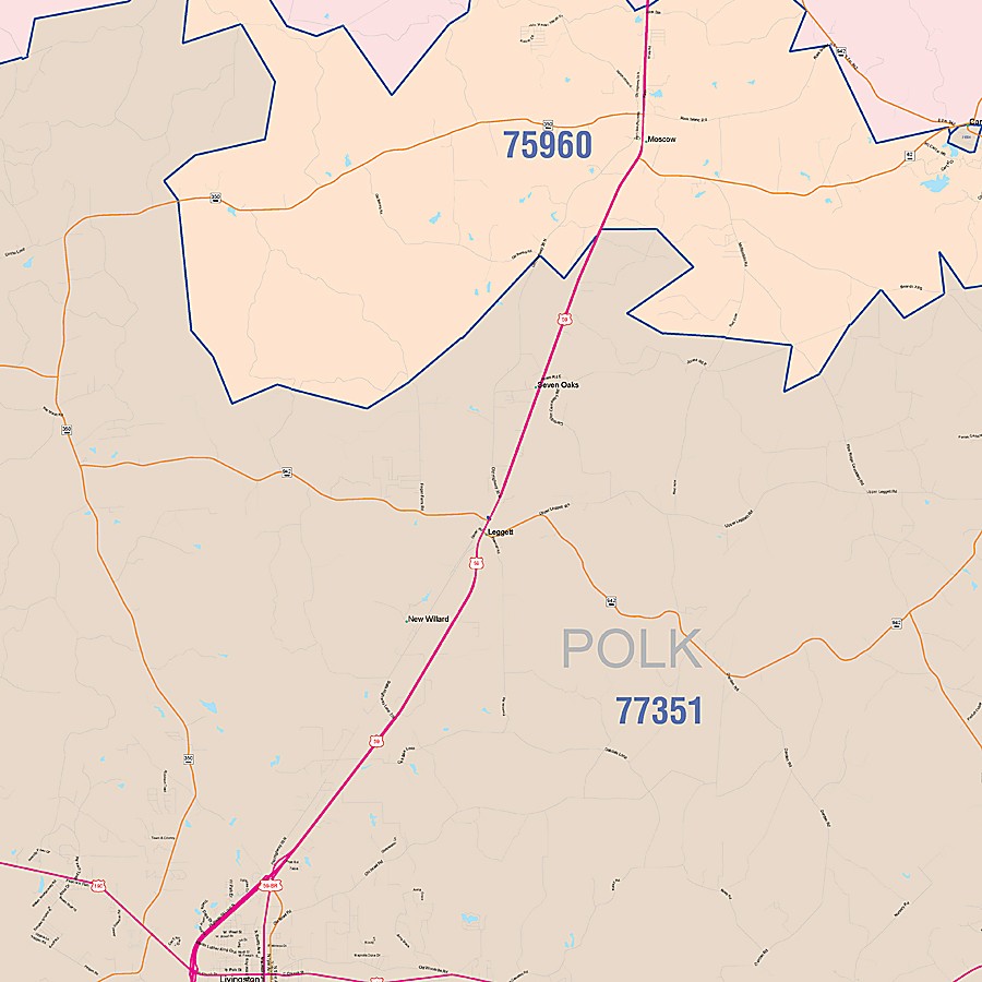 Polk County, TX Colorcast Style Wall Map
