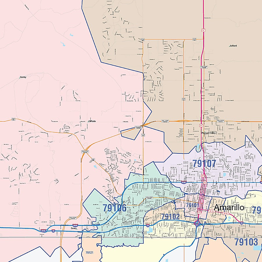 Potter County, TX Colorcast Style Wall Map