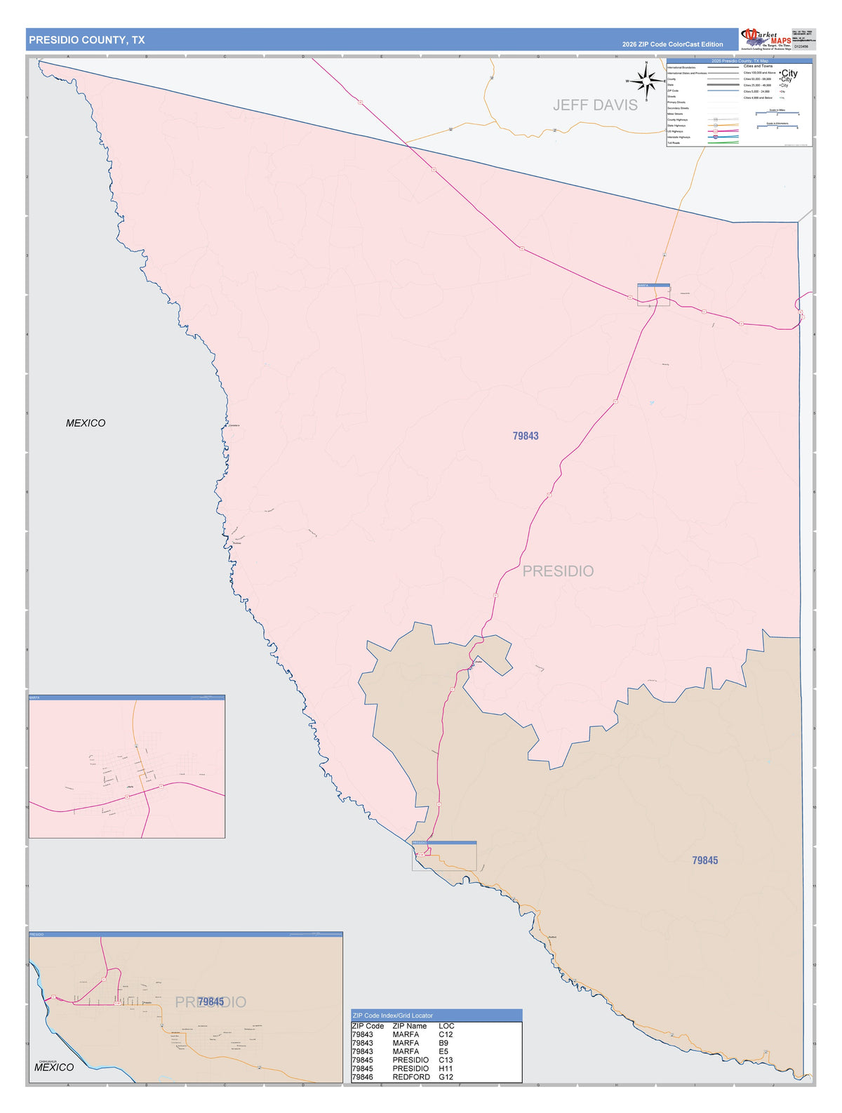 Presidio County, TX Colorcast Style Wall Map