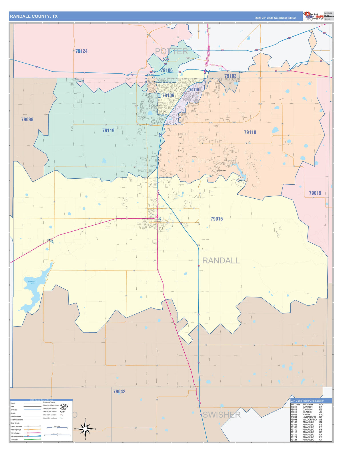 Randall County, TX Colorcast Style Wall Map