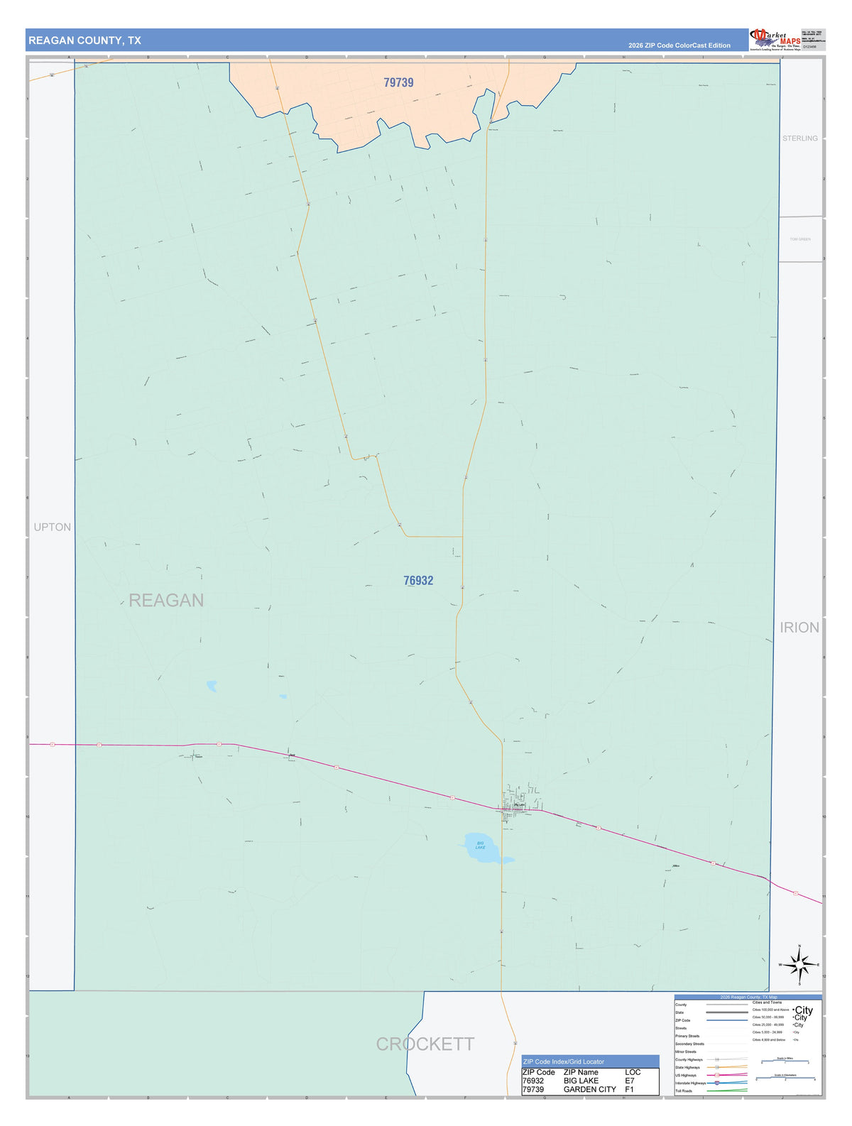 Reagan County, TX Colorcast Style Wall Map