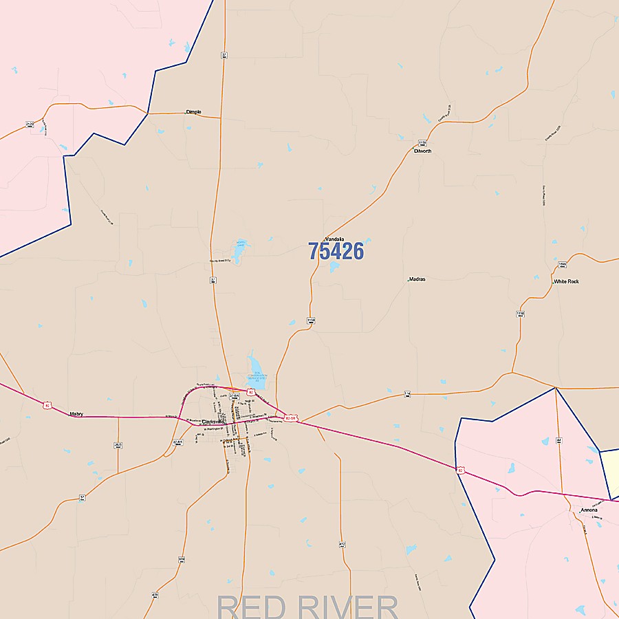 Red River County, TX Colorcast Style Wall Map
