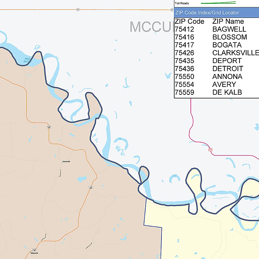Red River County, TX Colorcast Style Wall Map