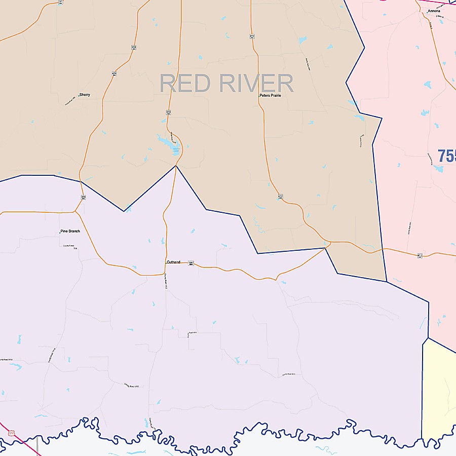 Red River County, TX Colorcast Style Wall Map
