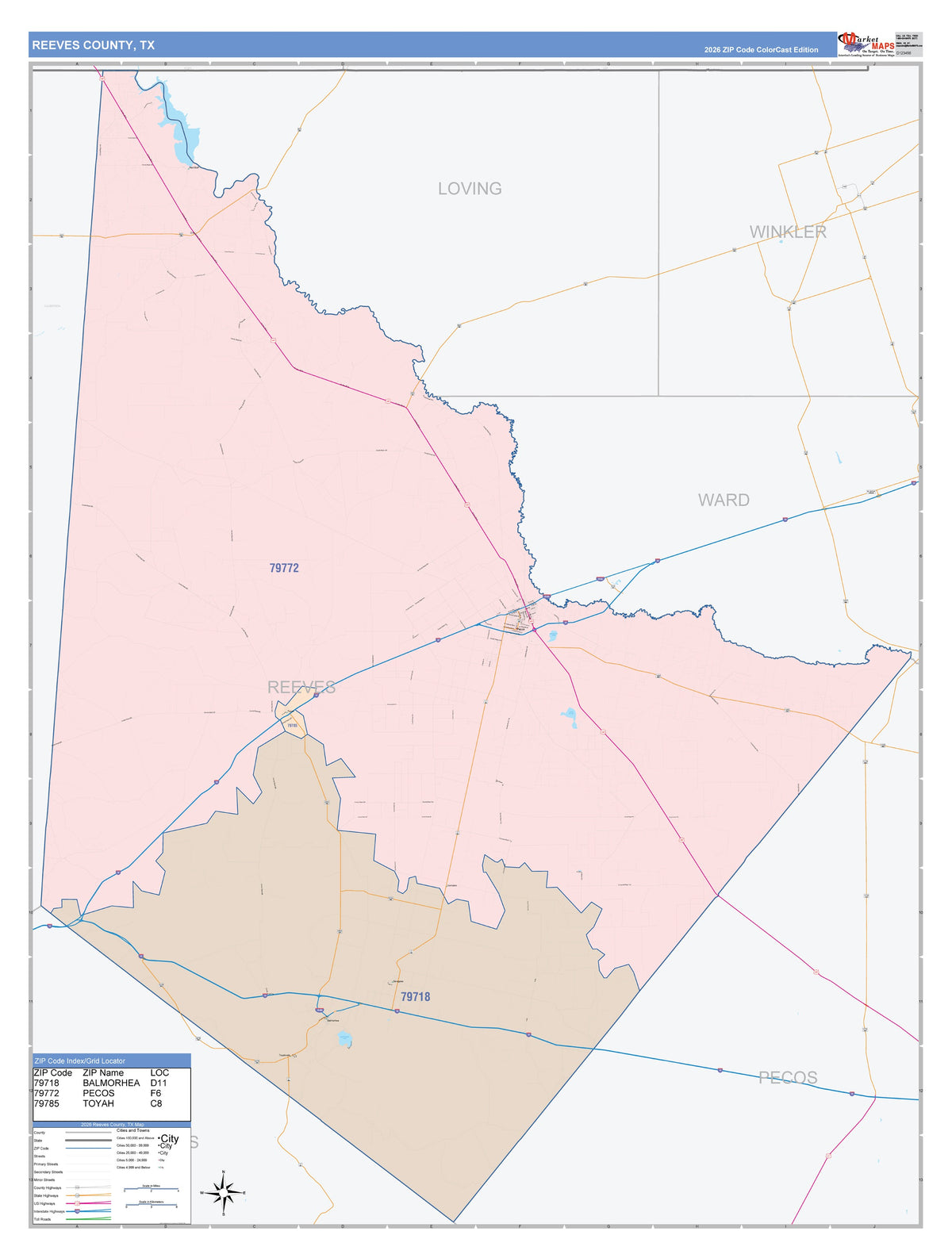 Reeves County, TX Colorcast Style Wall Map