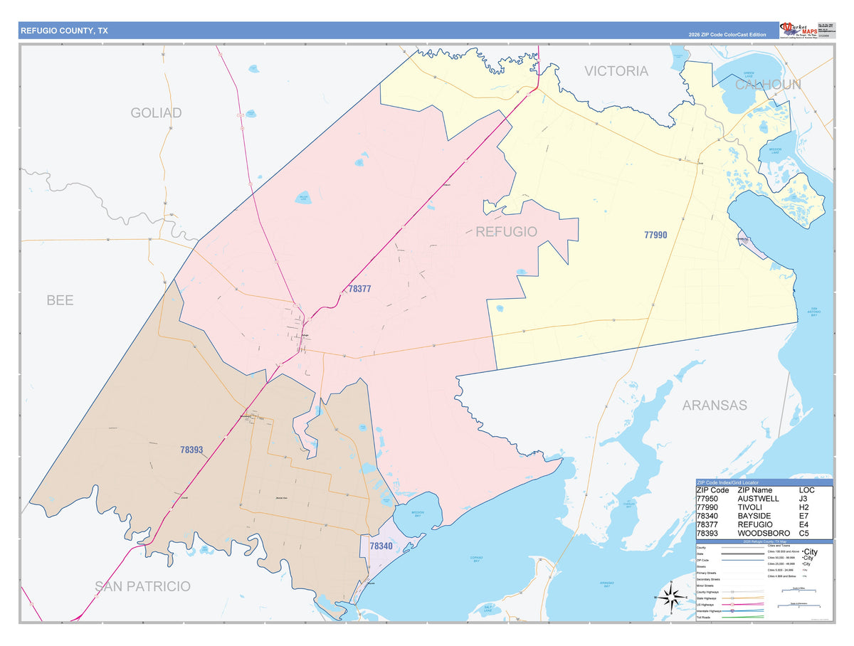 Refugio County, TX Colorcast Style Wall Map