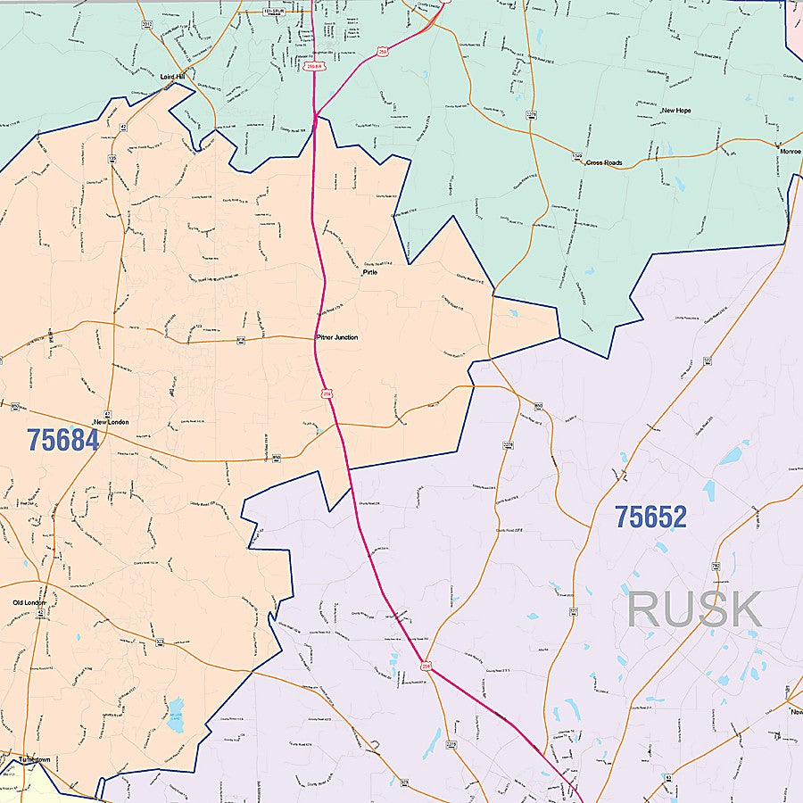 Rusk County, TX Colorcast Style Wall Map
