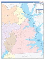 Sabine County, TX Colorcast Style Wall Map