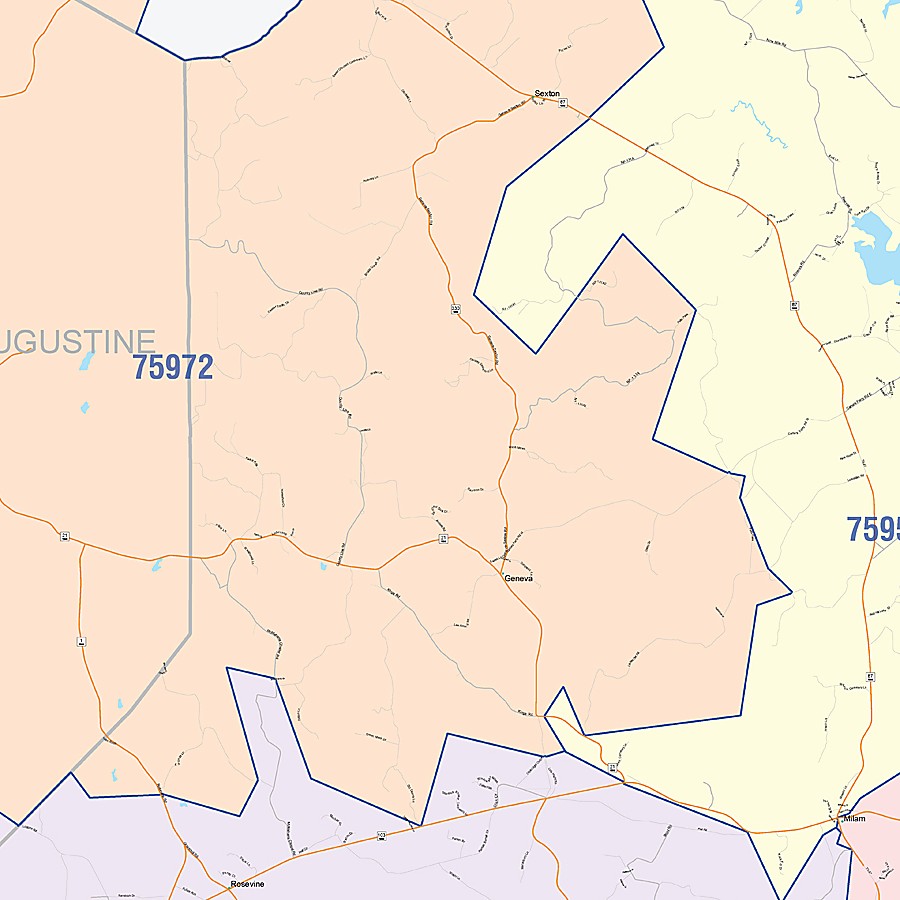 Sabine County, TX Colorcast Style Wall Map