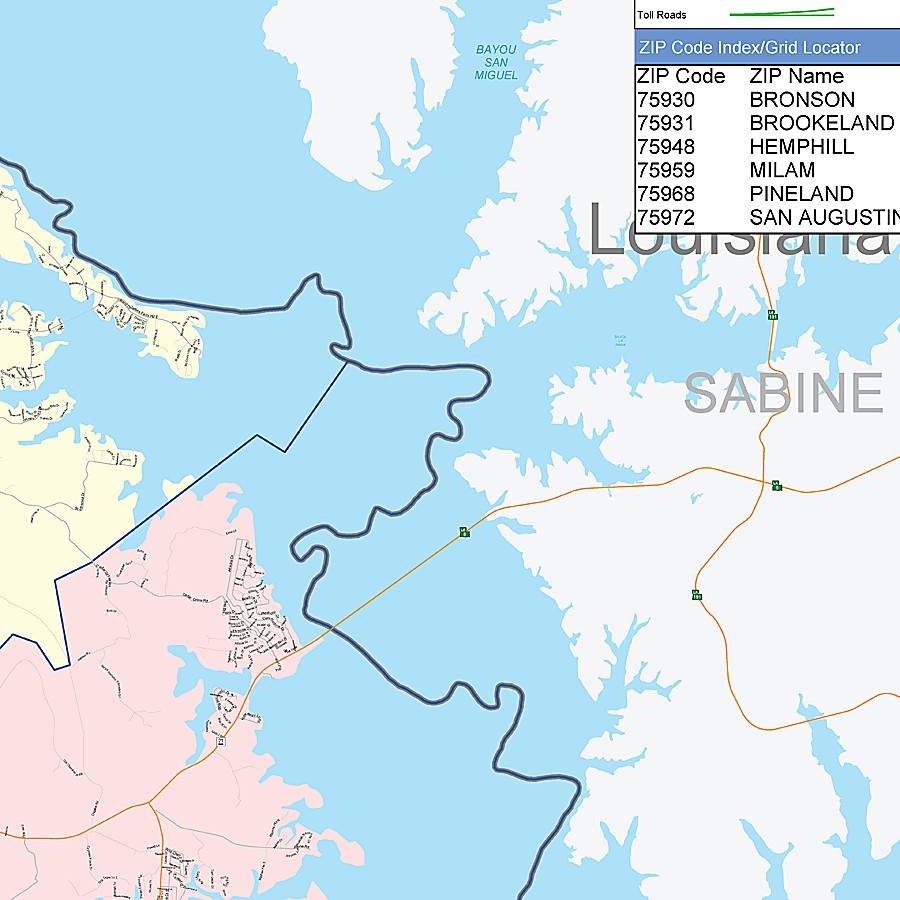 Sabine County, TX Colorcast Style Wall Map