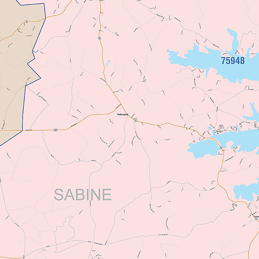 Sabine County, TX Colorcast Style Wall Map