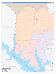 San Augustine County, TX Colorcast Style Wall Map