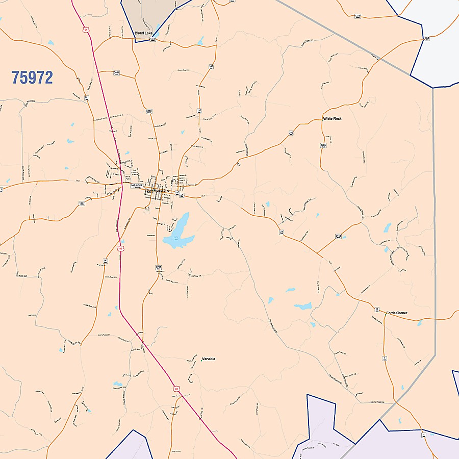 San Augustine County, TX Colorcast Style Wall Map