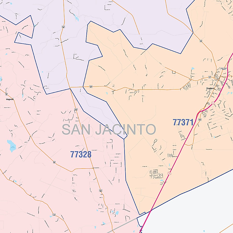 San Jacinto County, TX Colorcast Style Wall Map