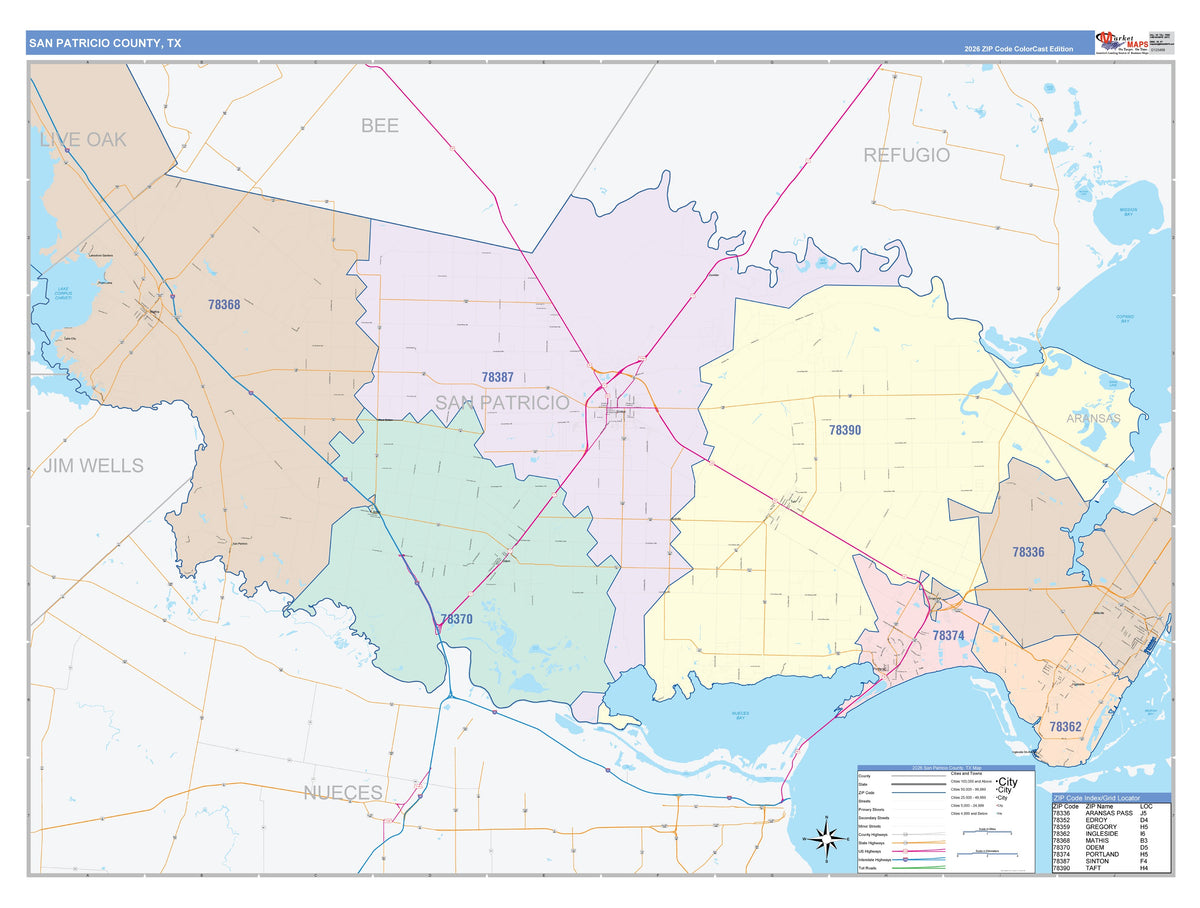 San Patricio County, TX Colorcast Style Wall Map