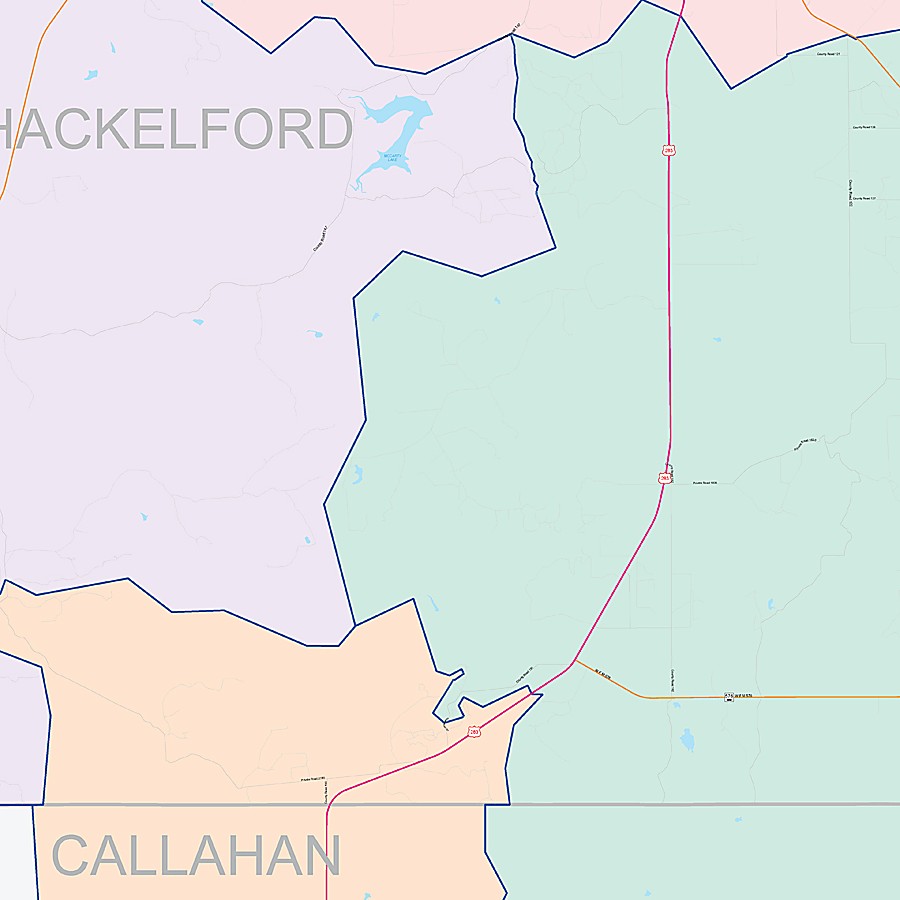 Shackelford County, TX Colorcast Style Wall Map