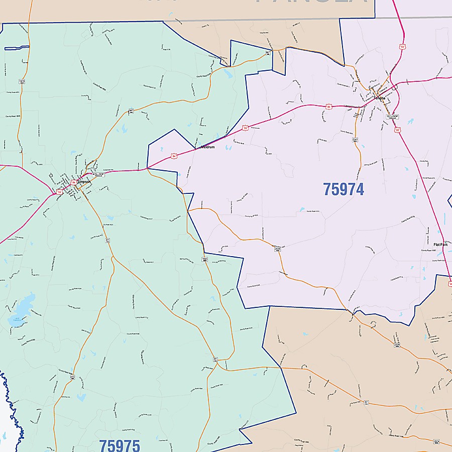 Shelby County, TX Colorcast Style Wall Map