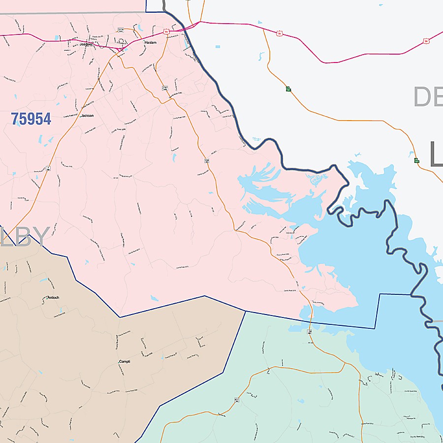 Shelby County, TX Colorcast Style Wall Map
