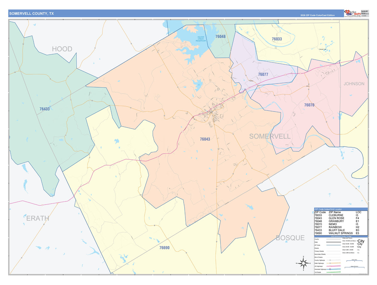 Somervell County, TX Colorcast Style Wall Map