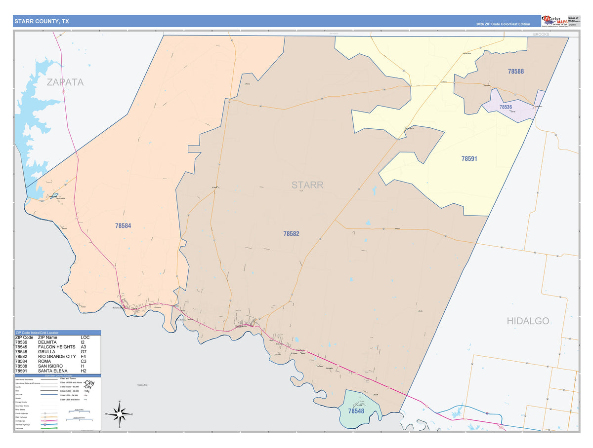 Starr County, TX Colorcast Style Wall Map