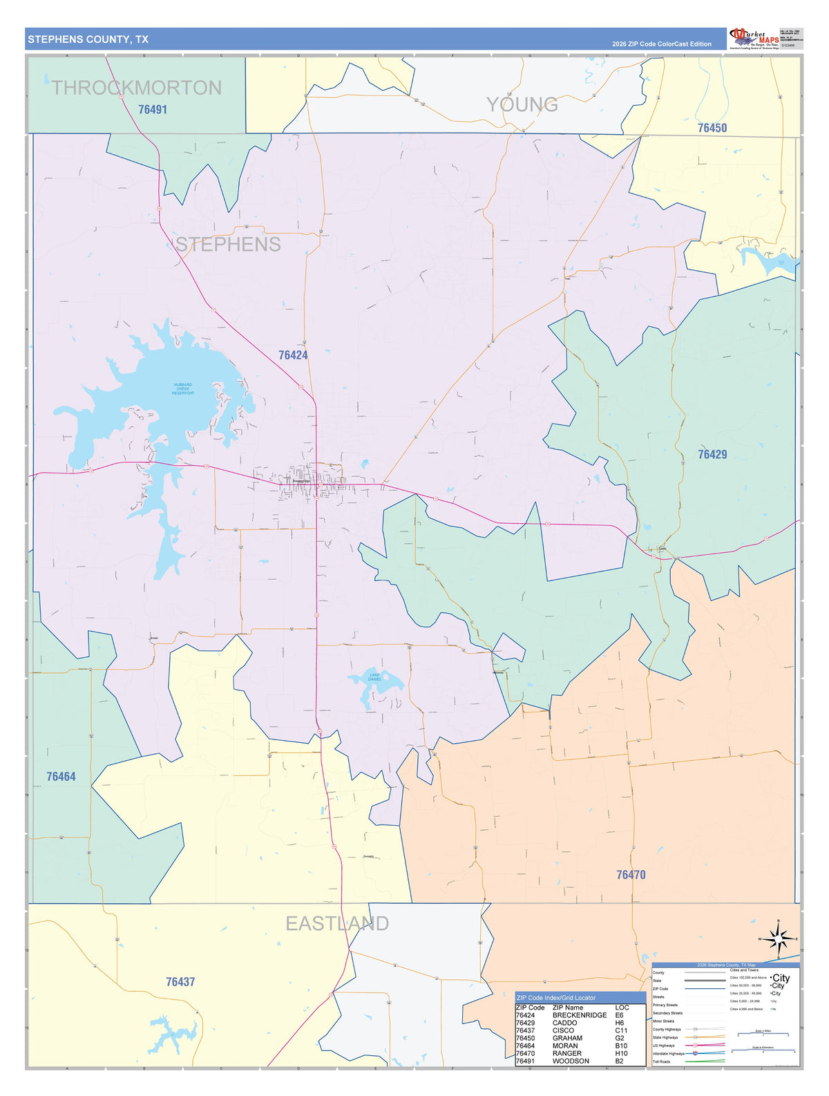 Stephens County, TX Colorcast Style Wall Map
