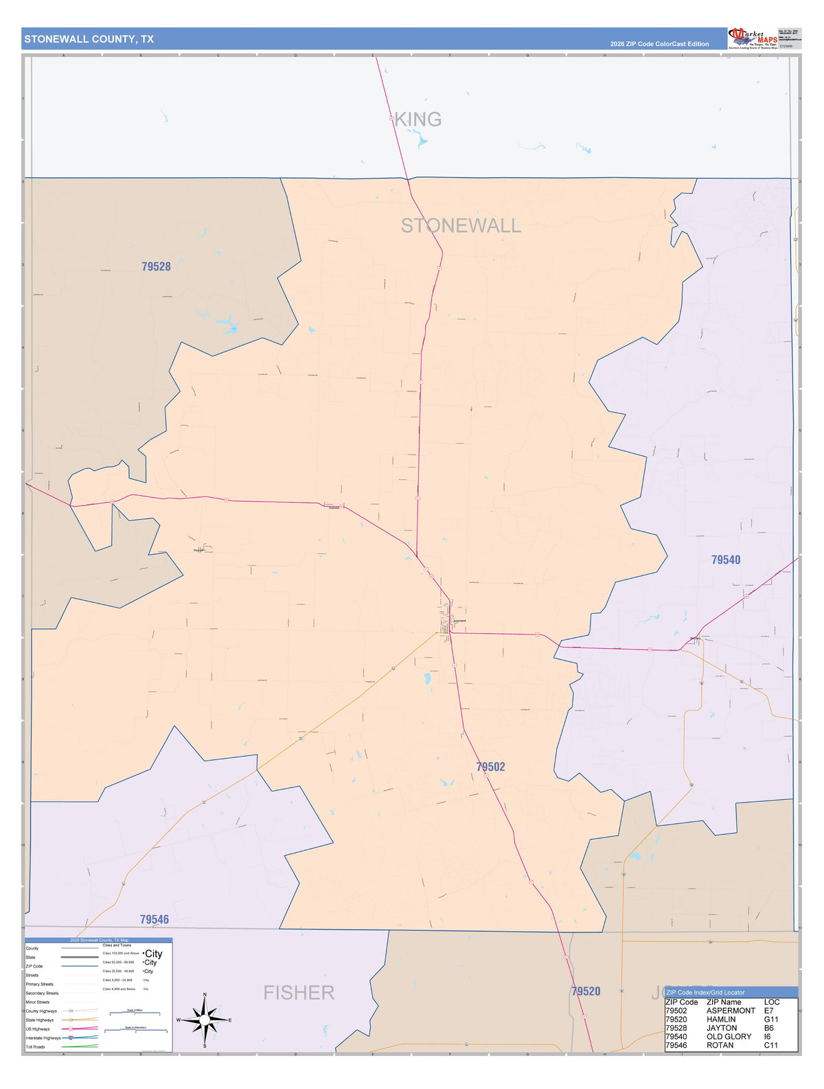 Stonewall County, TX Colorcast Style Wall Map