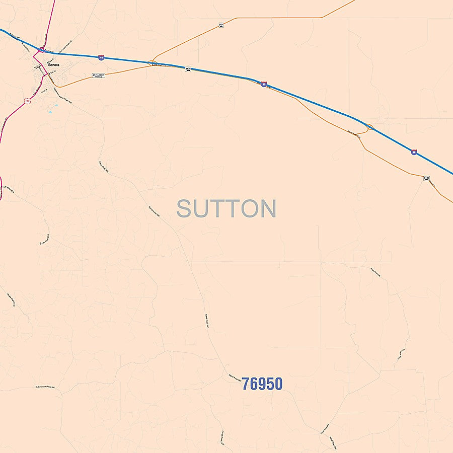 Sutton County, TX Colorcast Style Wall Map