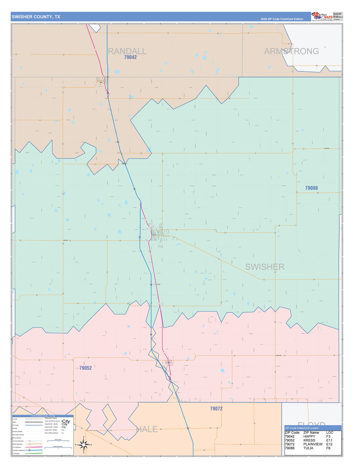 Swisher County, TX Colorcast Style Wall Map