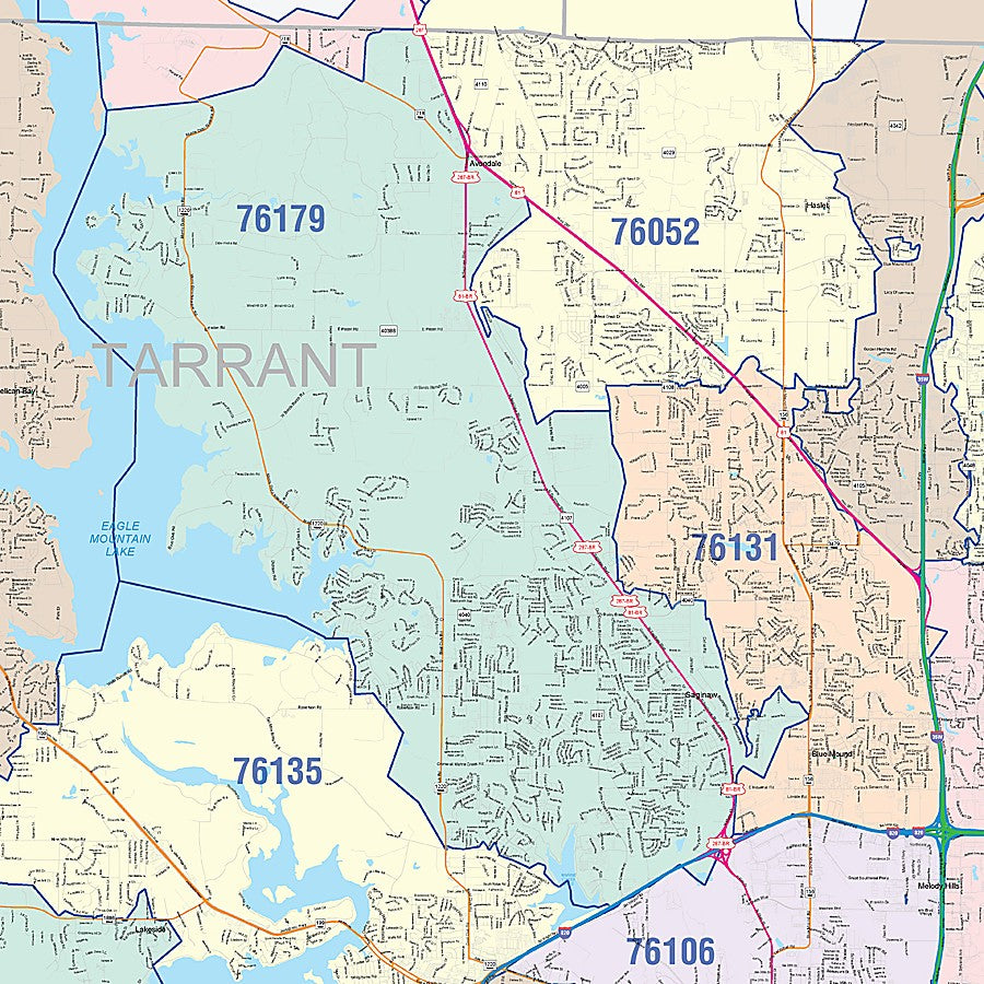 Tarrant County, TX Colorcast Style Wall Map