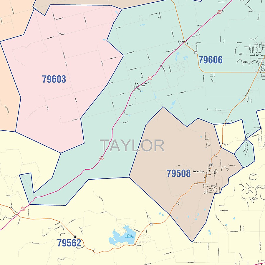 Taylor County, TX Colorcast Style Wall Map