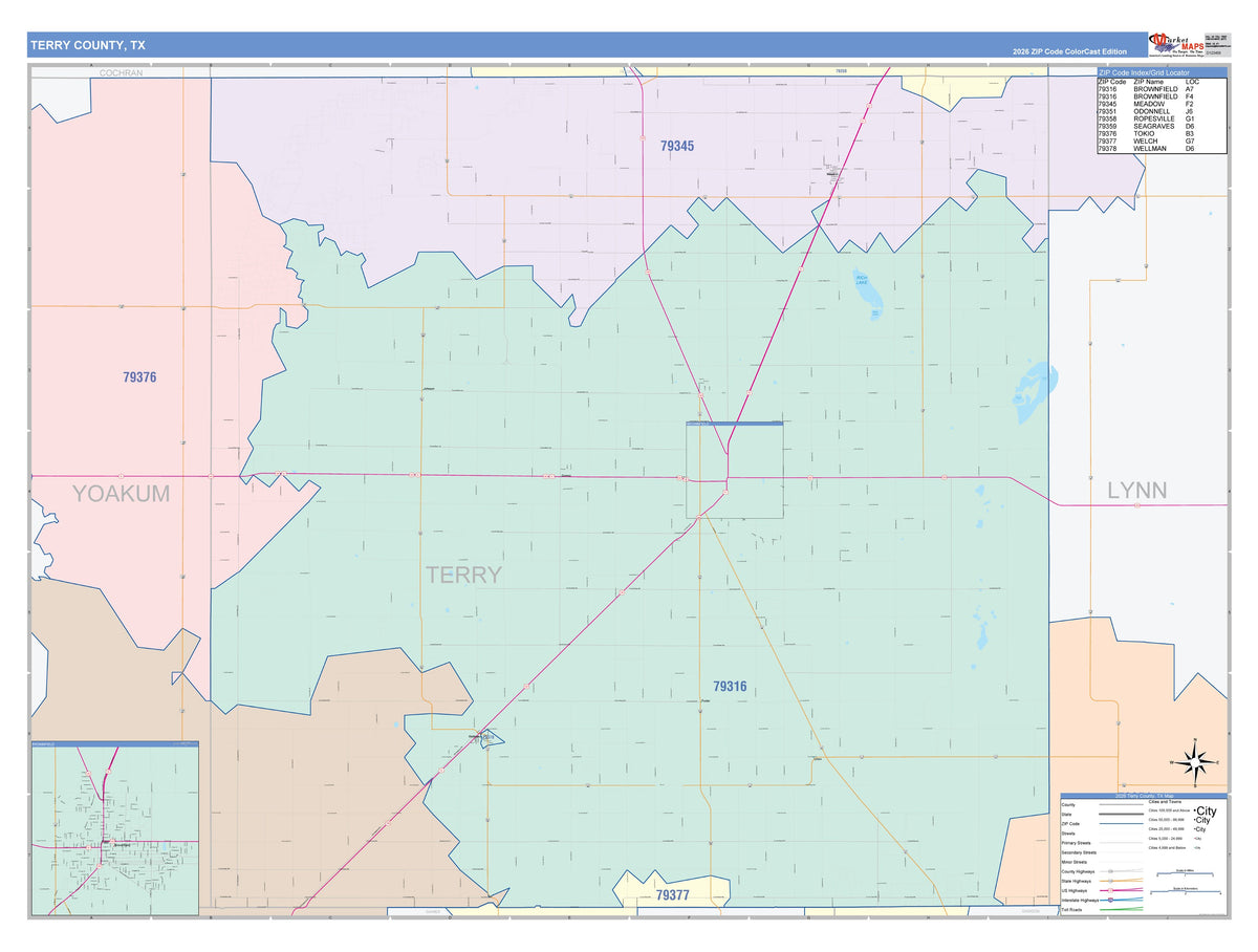 Terry County, TX Colorcast Style Wall Map