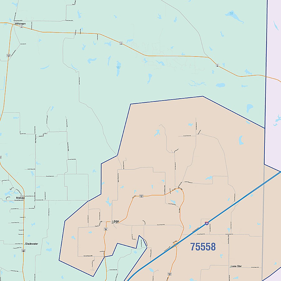 Titus County, TX Colorcast Style Wall Map