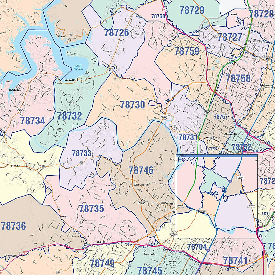 Travis County, TX Colorcast Style Wall Map