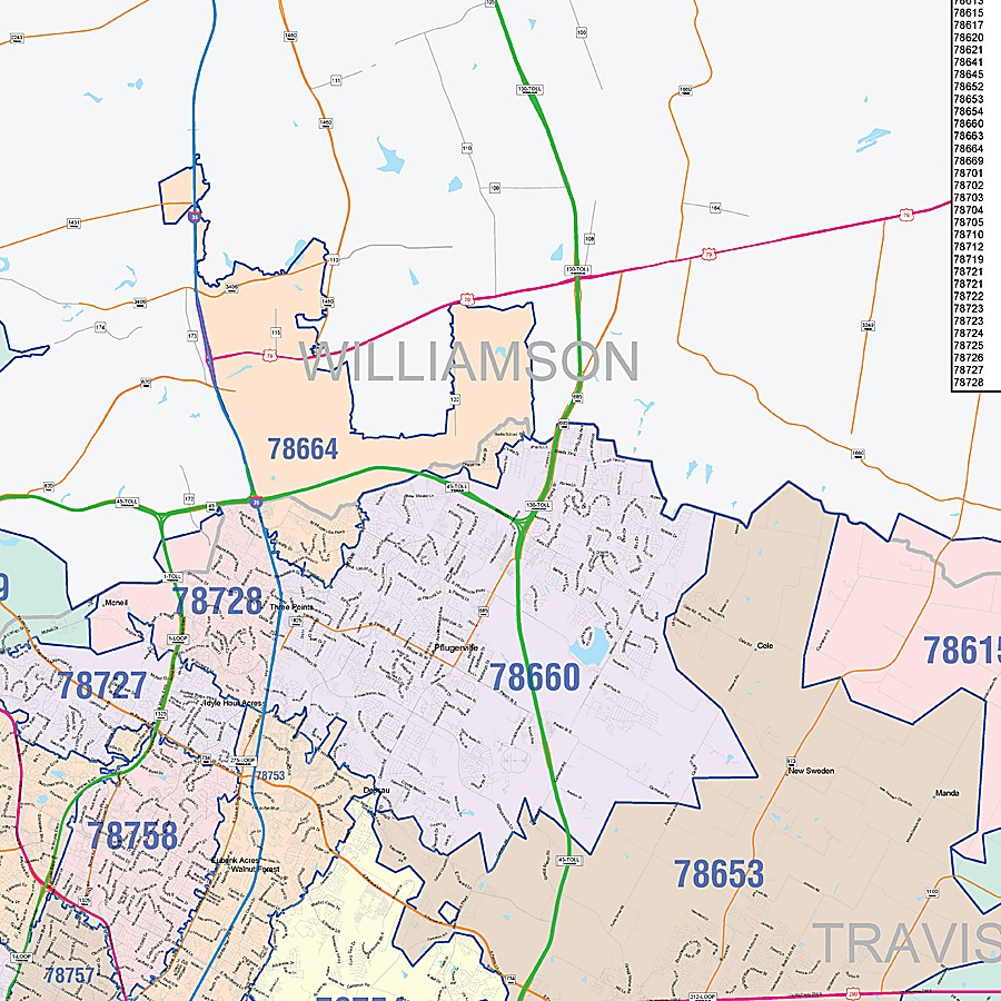 Travis County, TX Colorcast Style Wall Map