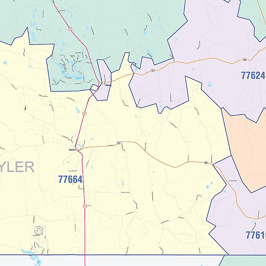 Tyler County, TX Colorcast Style Wall Map
