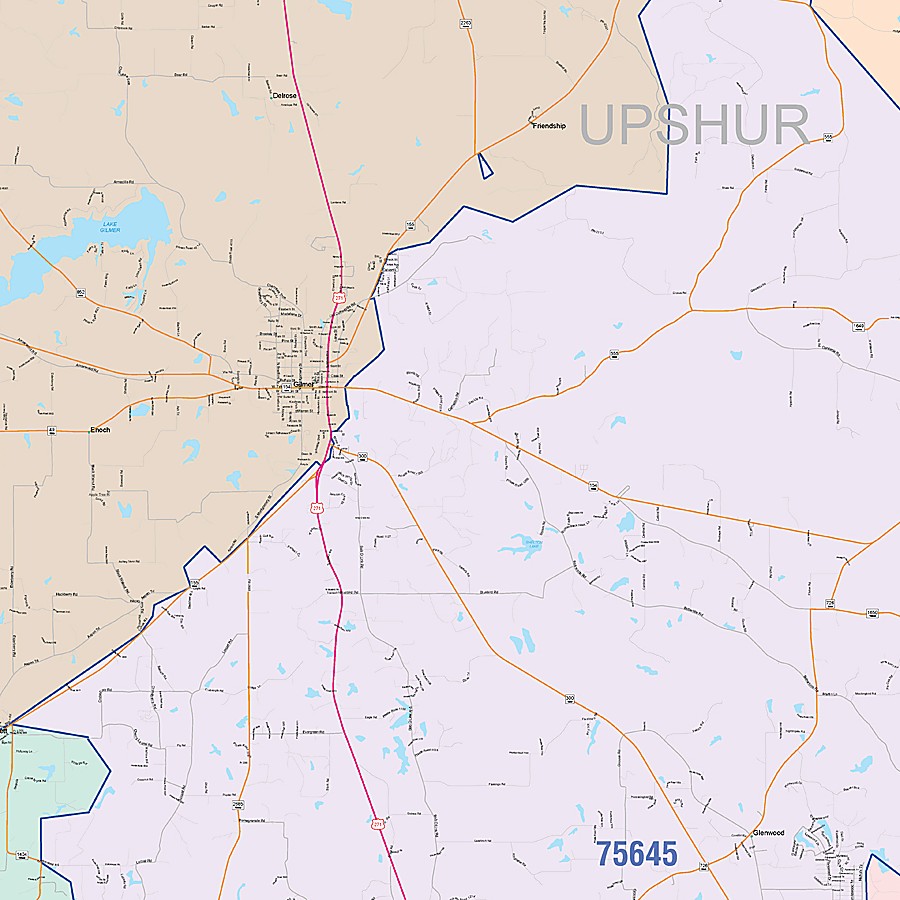 Upshur County, TX Colorcast Style Wall Map