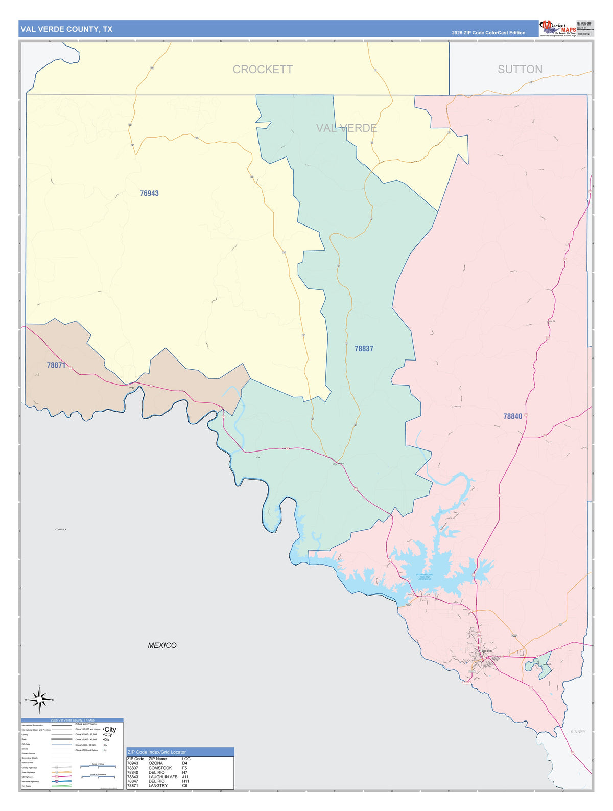 Val Verde County, TX Colorcast Style Wall Map
