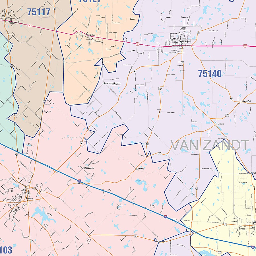 Van Zandt County, TX Colorcast Style Wall Map